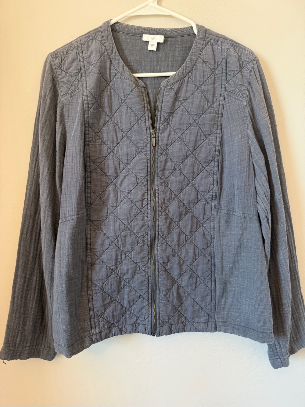 J. Jill Gray Cotton Quilted Zip-Front Jacket